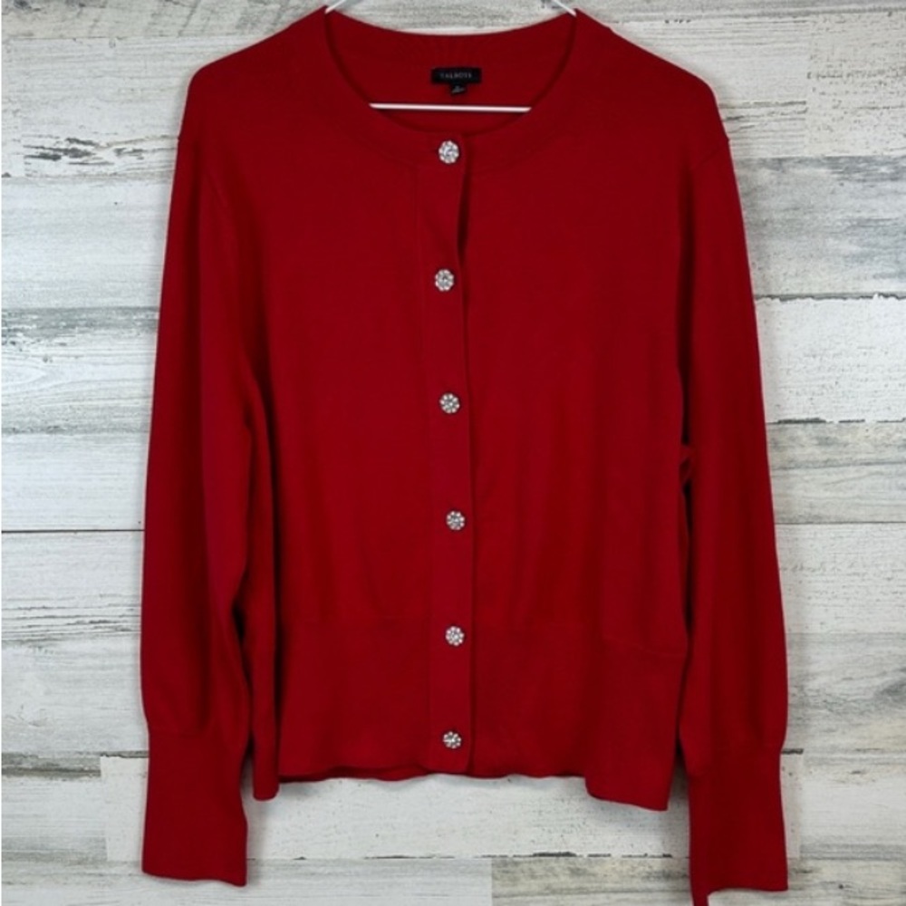 Talbots Jewel Button Red Cardigan Sweater - XL (Runs Small) EUC 💎 STUNNING